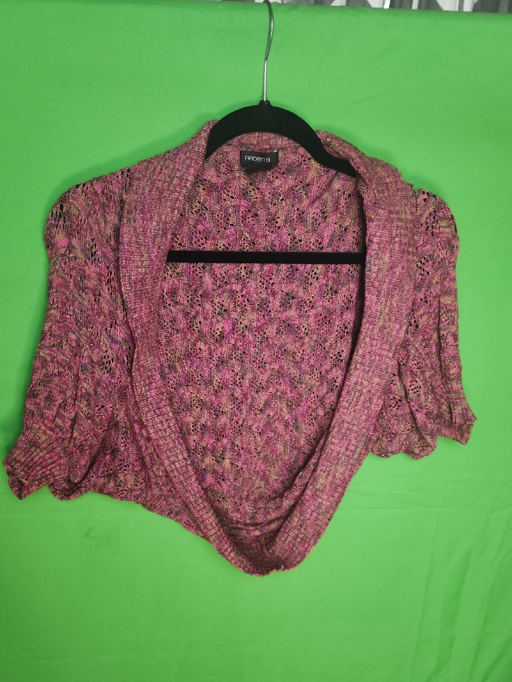 Vintage Arden B. Y2K Open Knit Cropped Shrug Cardigan Marled Pink XS